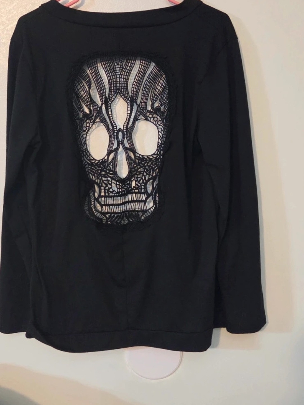 Lightweight Open Front Cardigan With Crotche/Lace Skull Cut Out On Back XL